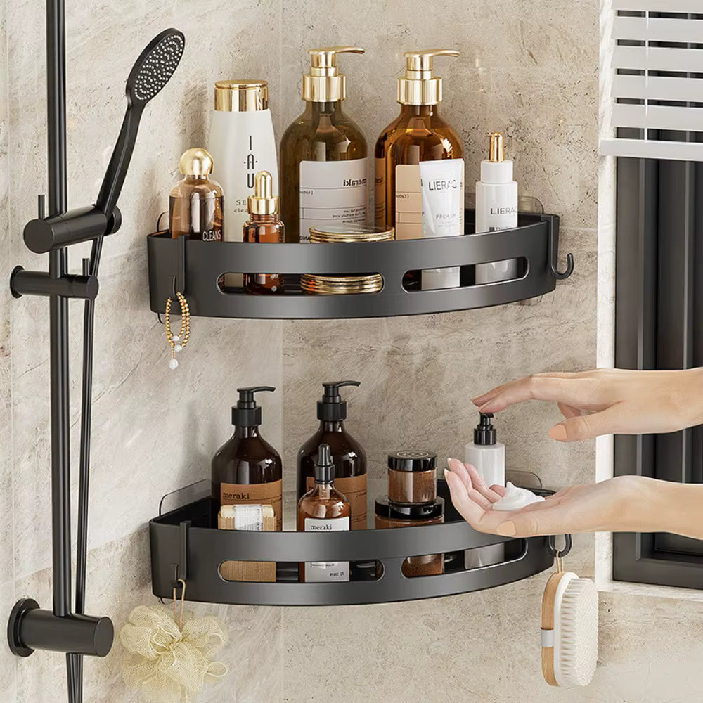 1 piece black wall-mounted shower shelf